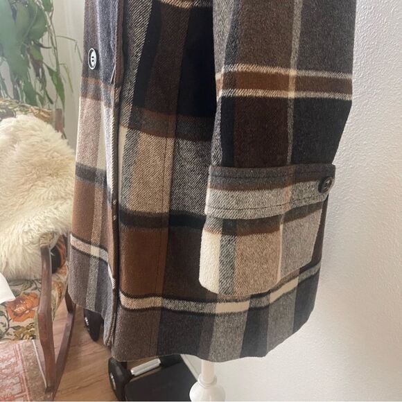 Elevenses Anthropology Peacoat Size Small Plaid Wool Blend Wide Sleeve - Picture 7 of 11